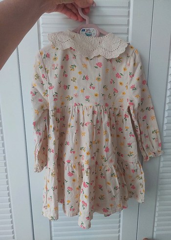 Dantel Yakalı Pastel Bej Kız Elbise - Görsel 6