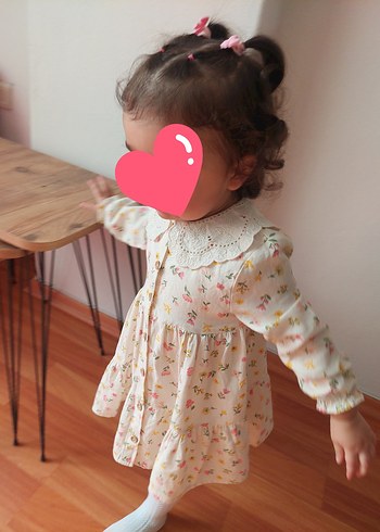 Dantel Yakalı Pastel Bej Kız Elbise - Görsel 2