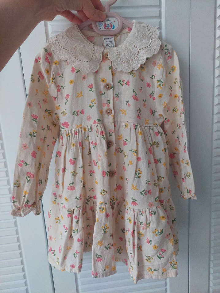 Dantel Yakalı Pastel Bej Kız Elbise - Görsel 4