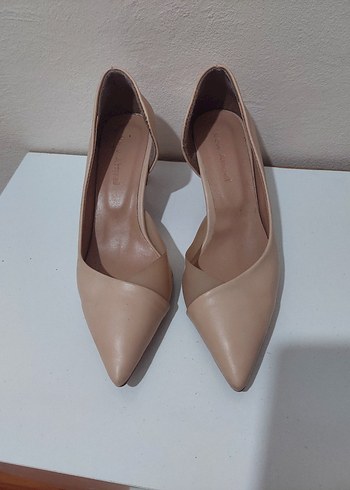 Bej pudra rengi Deri Kadın Blok Topuklu Stiletto - Görsel 2
