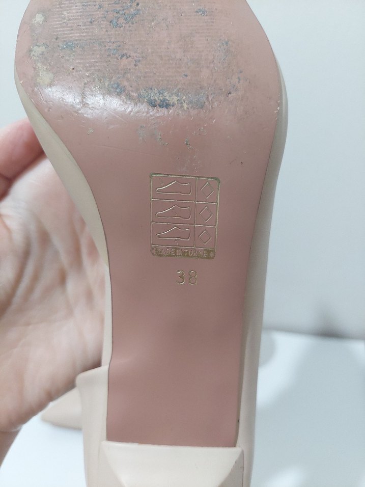 Bej pudra rengi Deri Kadın Blok Topuklu Stiletto - Görsel 4