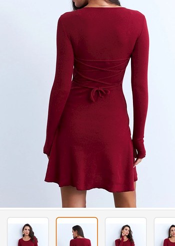 Bordo  Uzun Kollu Triko Elbise - Görsel 2