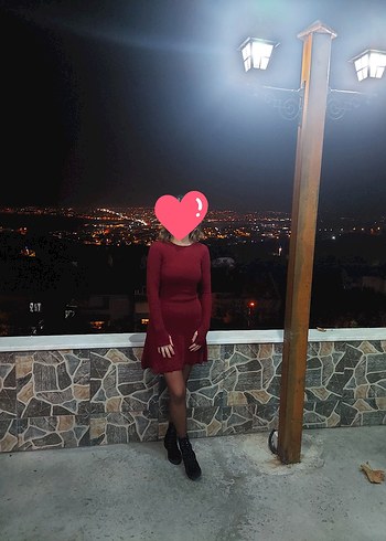 Bordo  Uzun Kollu Triko Elbise - Görsel 4