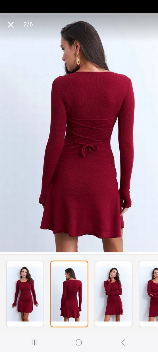 Bordo  Uzun Kollu Triko Elbise - Görsel 2