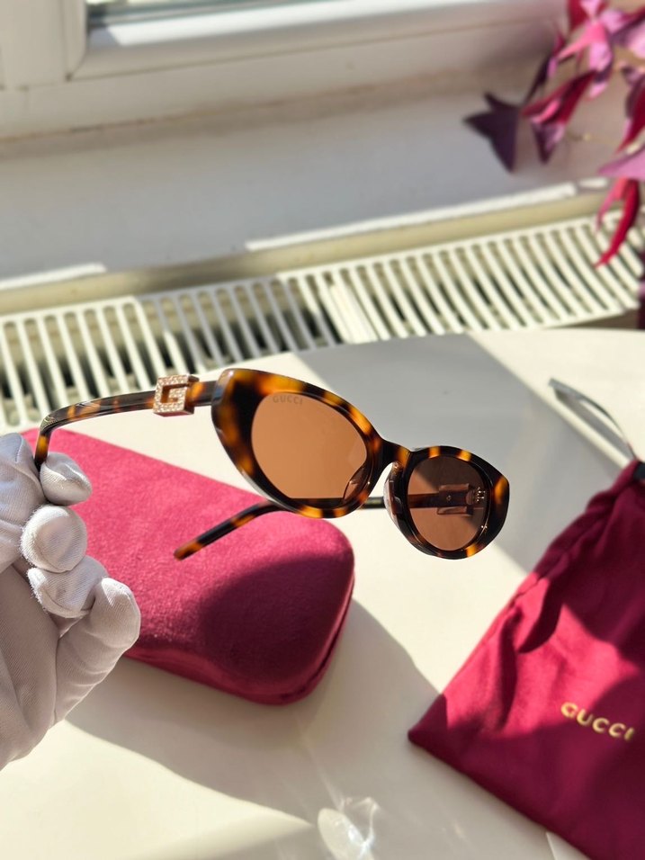 Gucci Parlak Kahverengi Kadın Güneş Gözlüğü - Görsel 4