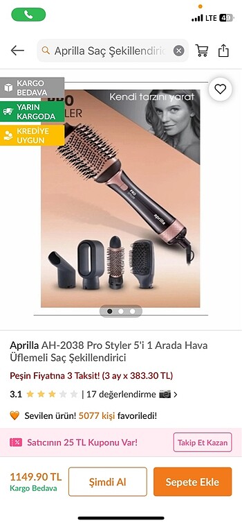 Aprilla saç şekillendirici