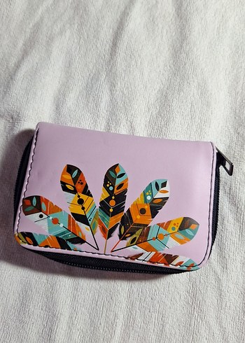Bohem Tarzı Mor Baskılı Fermuarlı Cüzdan - Görsel 4