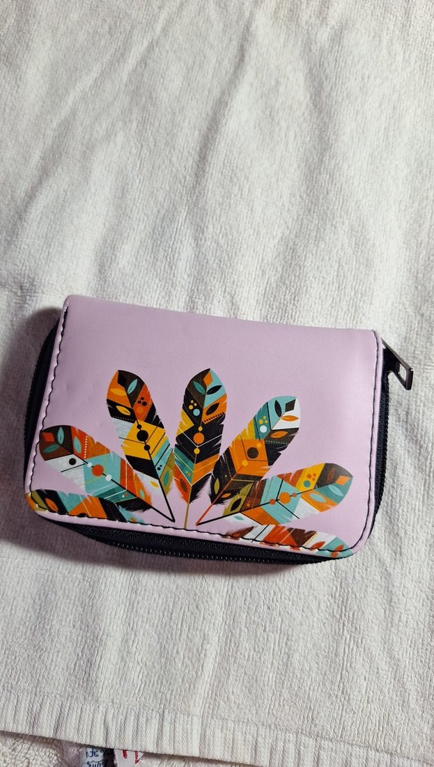 Bohem Tarzı Mor Baskılı Fermuarlı Cüzdan - Görsel 4