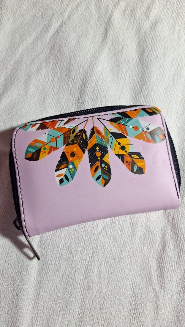 Bohem Tarzı Mor Baskılı Fermuarlı Cüzdan - Görsel 3