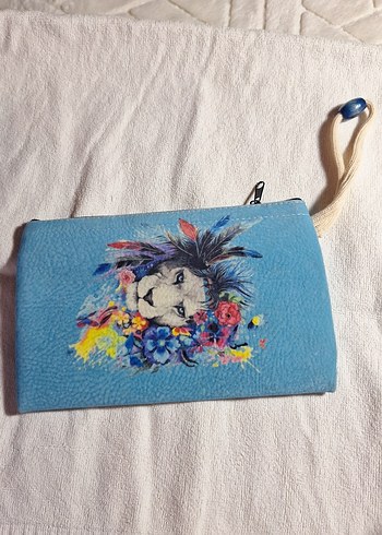 Çiçek ve Aslan Desenli Mavi Bohem Cüzdan - Görsel 3