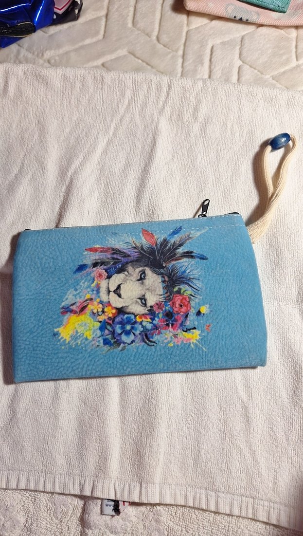 Çiçek ve Aslan Desenli Mavi Bohem Cüzdan - Görsel 3