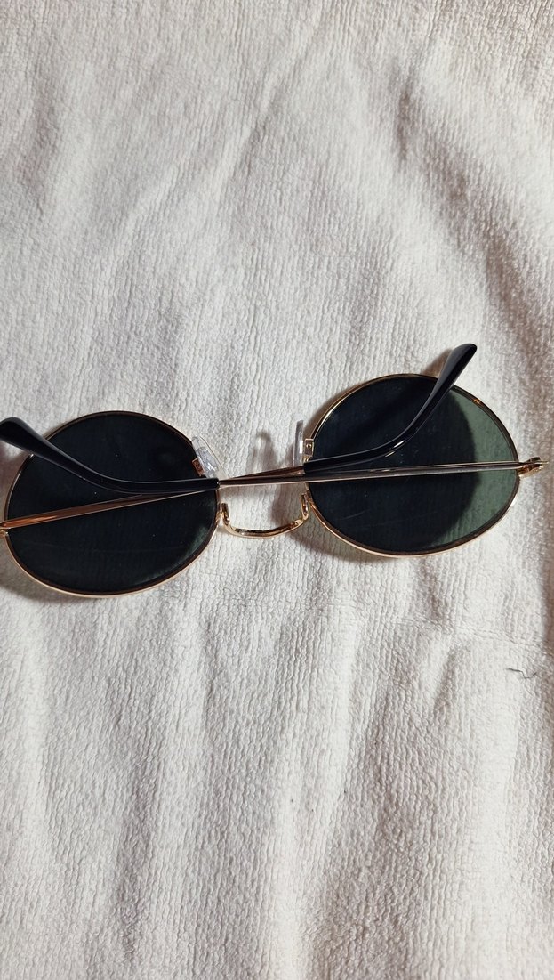 Kadın Parlak Altın Retro Yuvarlak Güneş Gözlüğü - Görsel 3