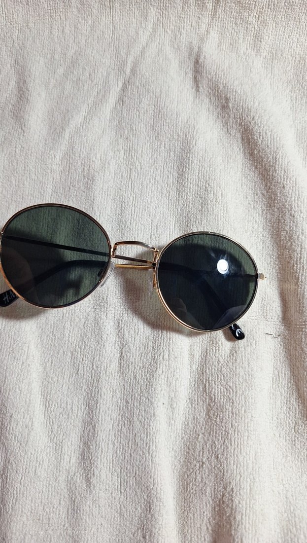 Kadın Parlak Altın Retro Yuvarlak Güneş Gözlüğü - Görsel 2