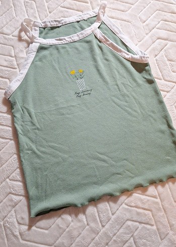 Yeşil Baskılı Straplez Pamuklu Atlet crop - Görsel 2