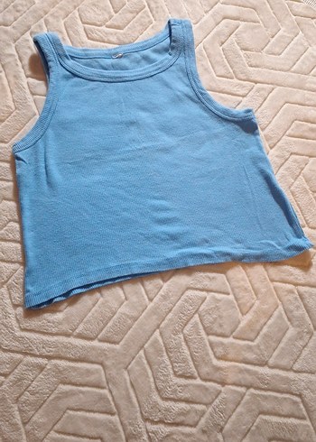 Mavi Kısa Pamuklu Kadın Atlet - Görsel 3