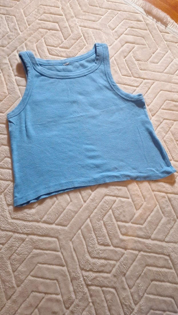 Mavi Kısa Pamuklu Kadın Atlet - Görsel 3