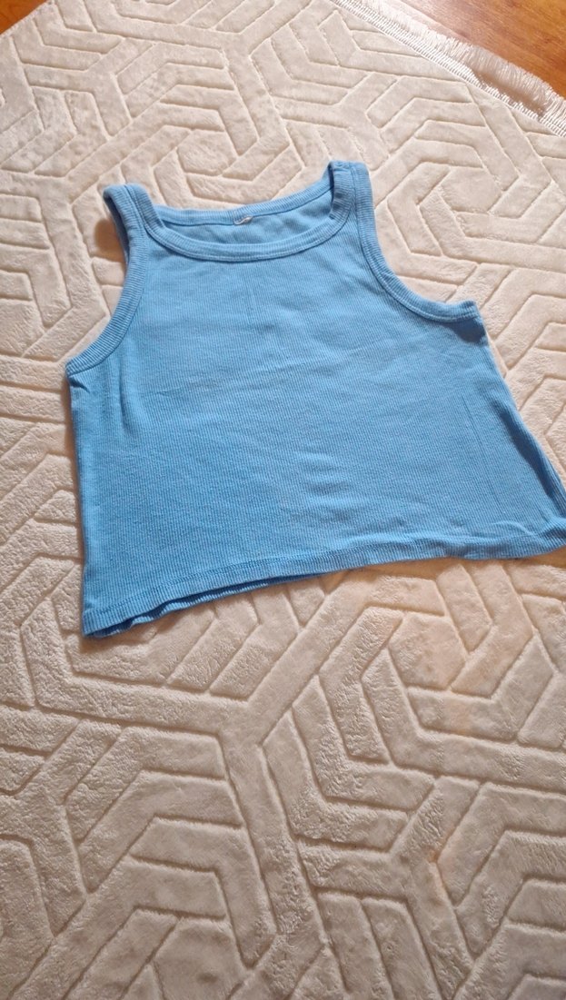 Mavi Kısa Pamuklu Kadın Atlet - Görsel 2