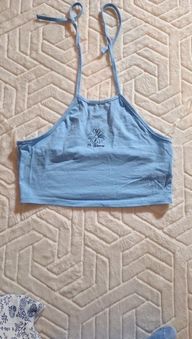 Mavi Baskılı Straplez Kadın Atlet - Görsel 2