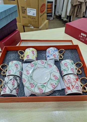 Pastel Renkli Desenli Porselen Fincan Seti - Görsel 5