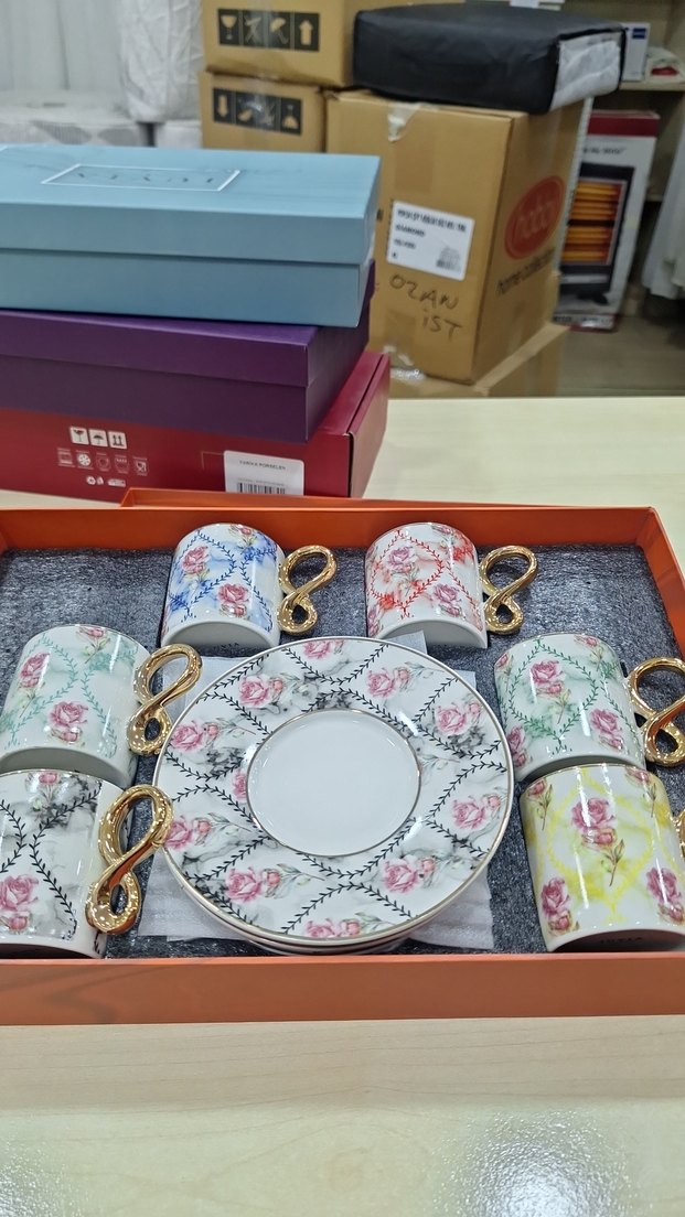 Pastel Renkli Desenli Porselen Fincan Seti - Görsel 3