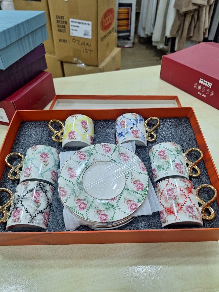 Pastel Renkli Desenli Porselen Fincan Seti - Görsel 5