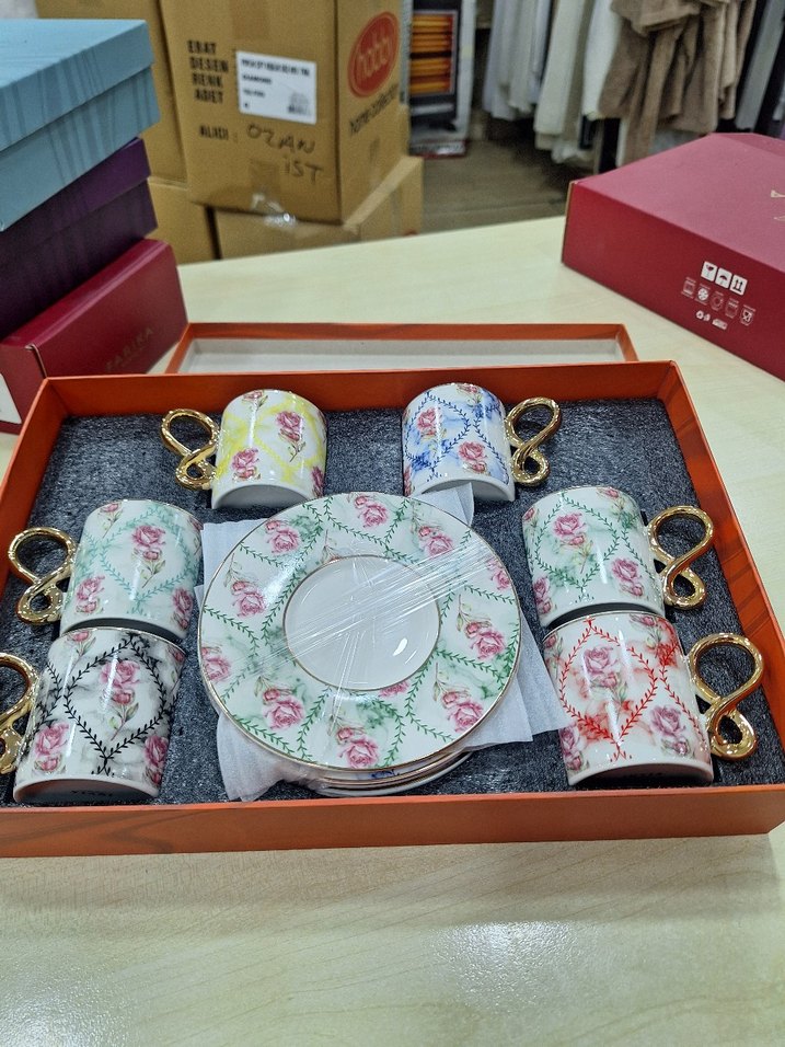 Pastel Renkli Desenli Porselen Fincan Seti - Görsel 4