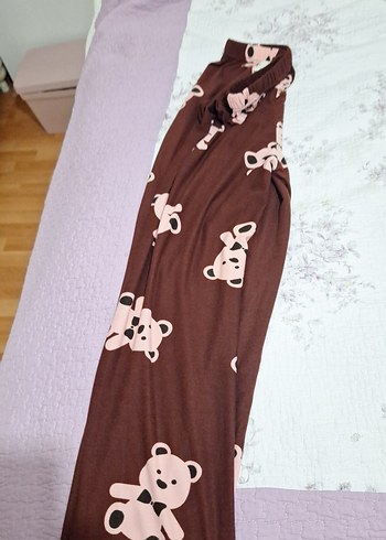 Kahverengi Ayıcık Desenli Rahat Kadın Pijama Altı - Görsel 2