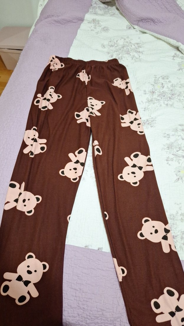 Kahverengi Ayıcık Desenli Rahat Kadın Pijama Altı - Görsel 3