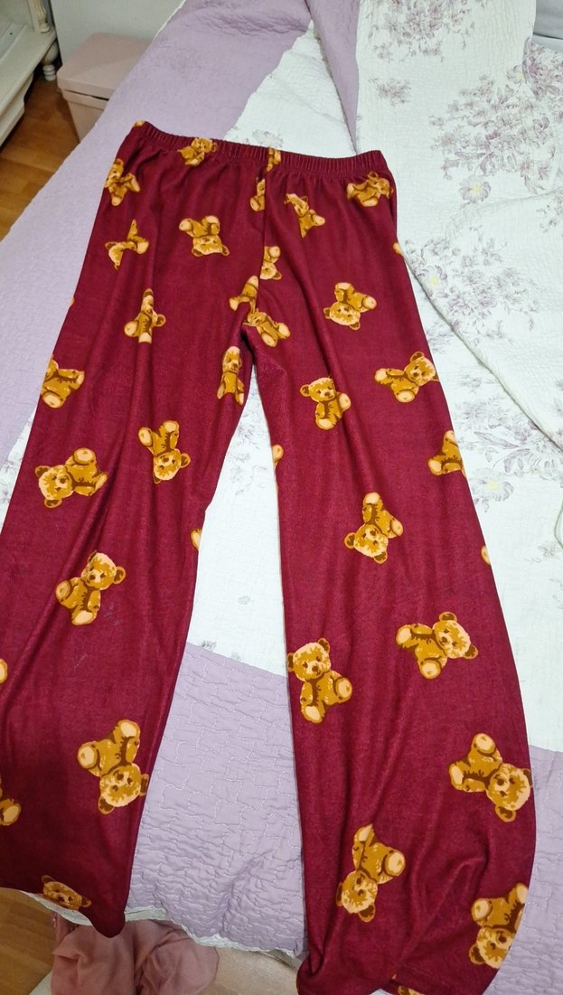 Bordo Desenli Rahat  Pijama Altı - Görsel 3