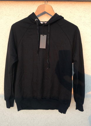s Beden Düz siyah kapüşonlu sweatshirt