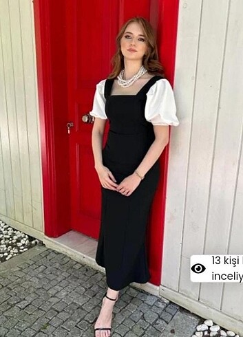 Siyah kolları balon elbise