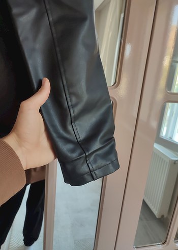 l Beden Kadın Siyah Deri Biker Ceket