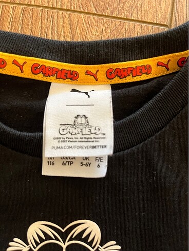 5 Yaş Beden siyah Renk Puma Garfield Erkek Çocuk Tişört 5-6 Yaş 116