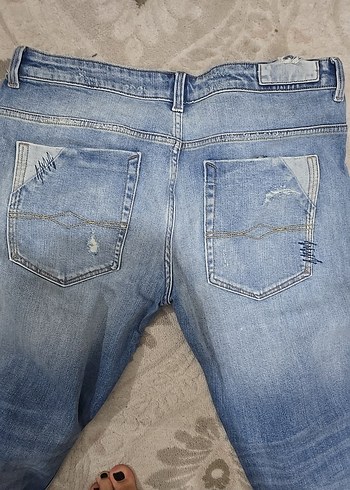 40 Beden Kadın Gri Mavi Yırtık Bol Kesim Kot Pantolon