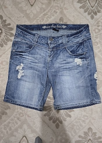 Gri Mavi Kadın Denim Mini Şort, %100 Pamuk
