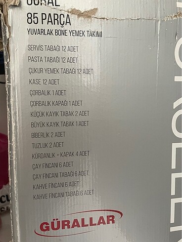  Beden beyaz Renk Gürallar 85 parça yemek takımı