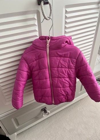 Kız Çocuk Kapüşonlu Pembe Fermuarlı Mont