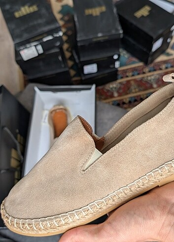 43 NO ERKEK DERİ SÜET BEJ ESPADRİL  - Görsel 7