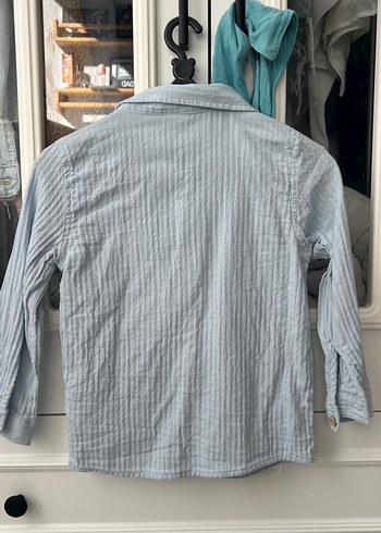 Erkek Çocuk Bebe Mavisi Uzun Kollu Keten Gömlek - Görsel 2