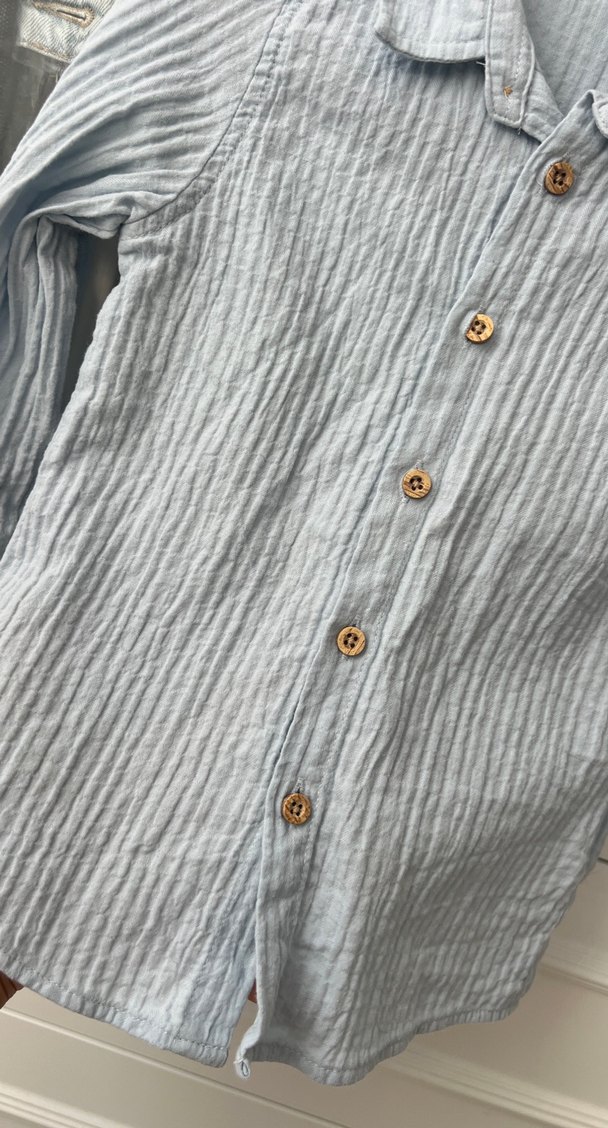 Erkek Çocuk Bebe Mavisi Uzun Kollu Keten Gömlek - Görsel 4