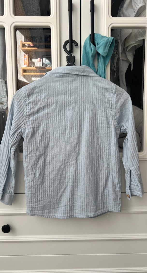 Erkek Çocuk Bebe Mavisi Uzun Kollu Keten Gömlek - Görsel 2