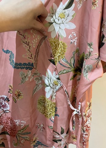Pembe Çiçekli Bohem Midi Kimono - Görsel 2