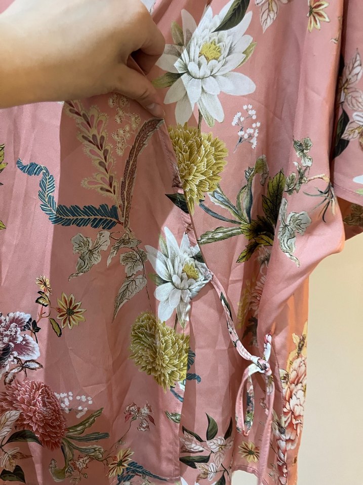 Pembe Çiçekli Bohem Midi Kimono - Görsel 2
