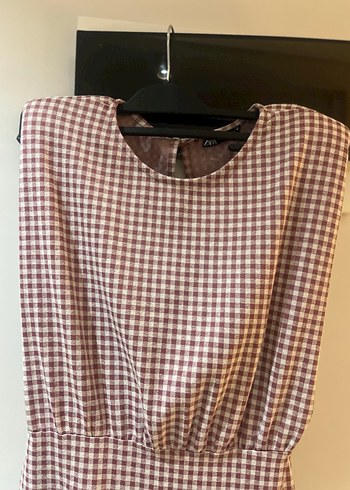 Kahverengi Gri Kareli Midi Elbise - Görsel 2