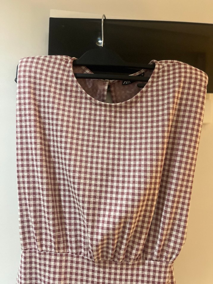 Kahverengi Gri Kareli Midi Elbise - Görsel 2