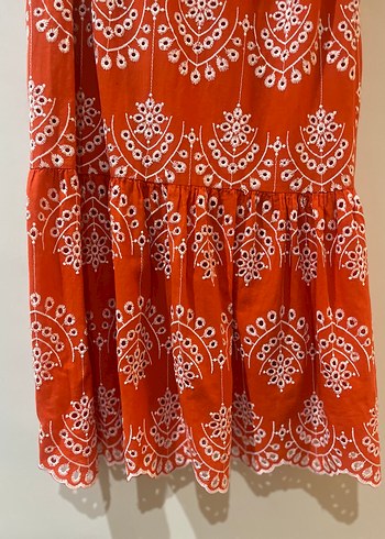 Kırmızı Bağlama Desenli Uzun Bohem Elbise - Görsel 3