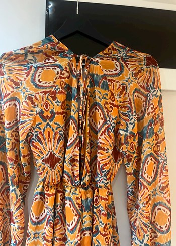 Bohem Çok Renkli Uzun Kollu V Yaka Elbise - Görsel 5