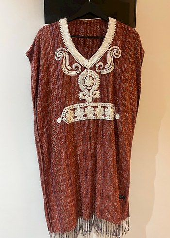 Bordo Nakışlı Bohem tunik - Görsel 4