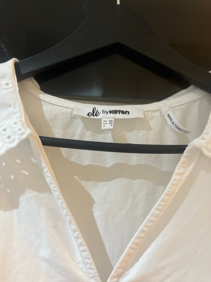 Fırfırlı Beyaz Midi Keten Elbise - Görsel 3