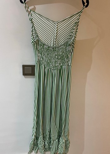 Yeşil Çizgili Uzun Askılı Pilili Elbise - Görsel 2
